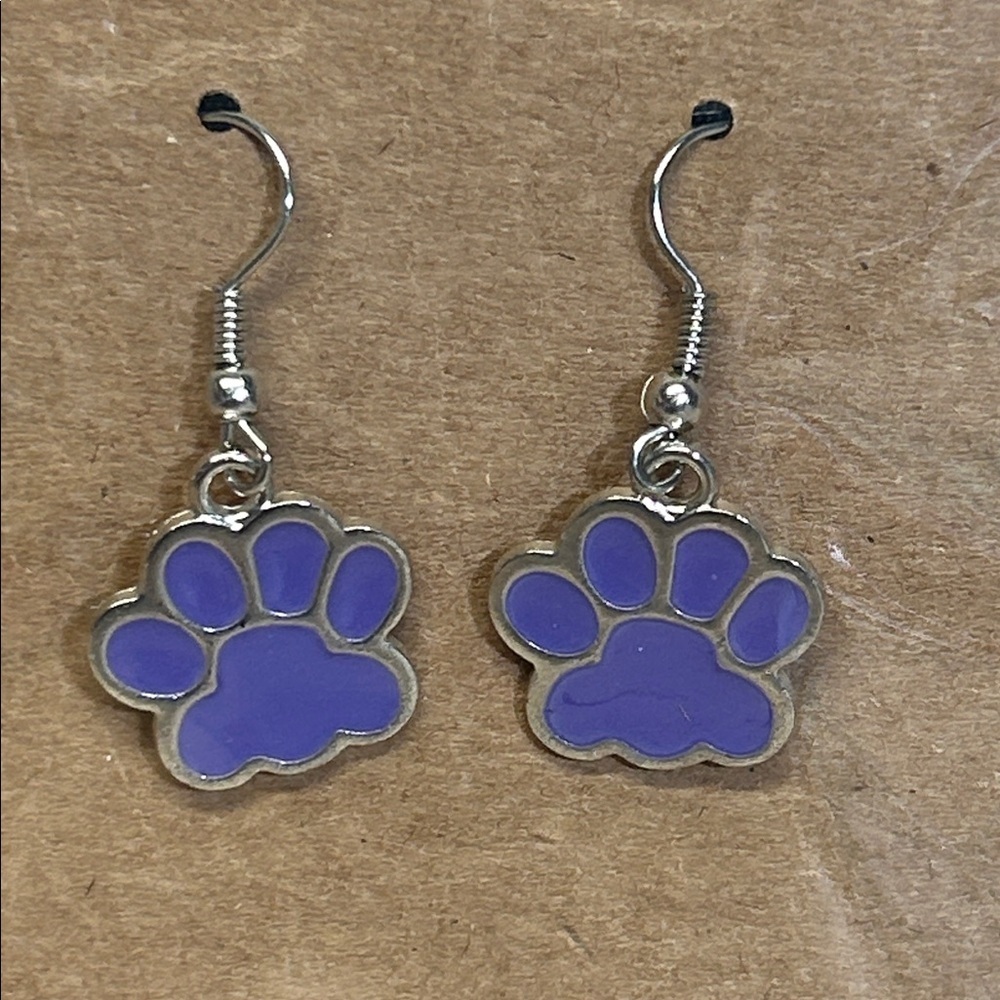 Cute purple Paw Print dangle Earrings